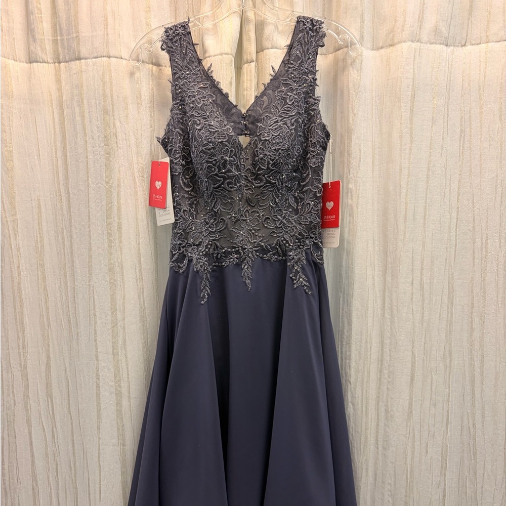 JJs House Elegant Gray Lace Prom Dress